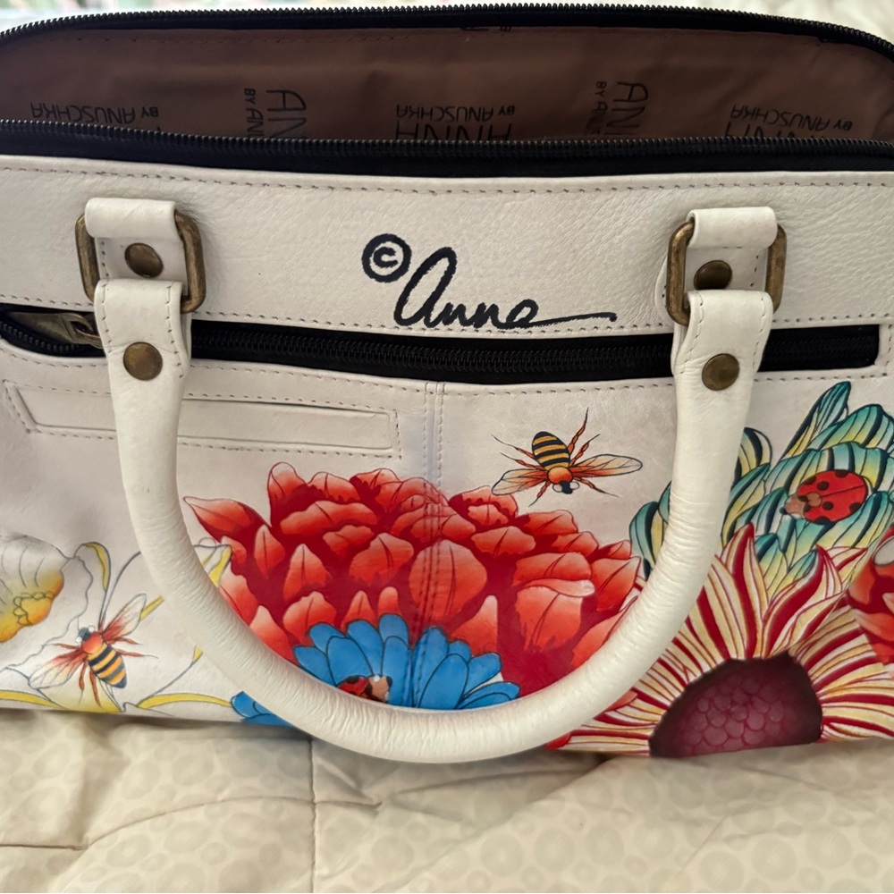 Anna White and Red Floral Satchel